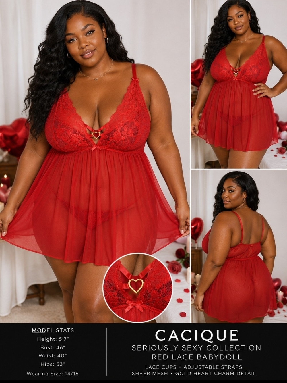 Cacique Red Lace Babydoll Chemise